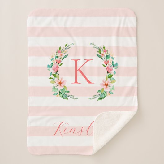 Monogram Paradise Floral en Stripes Sherpa Deken (Voorkant)