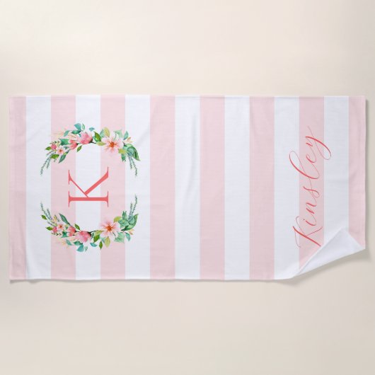 Monogram Paradise Floral en Stripes Strandlaken (Voorkant)