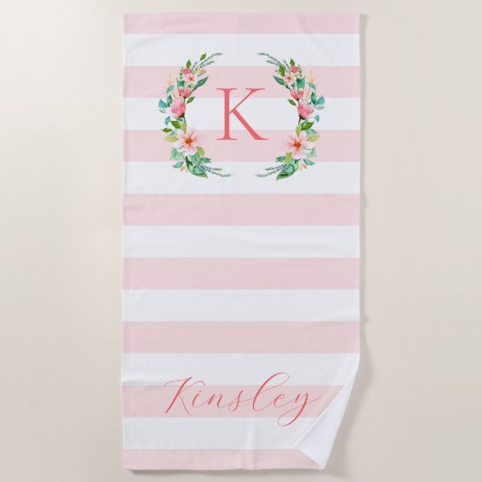 Monogram Paradise Floral en Stripes Strandlaken (Voorkant)