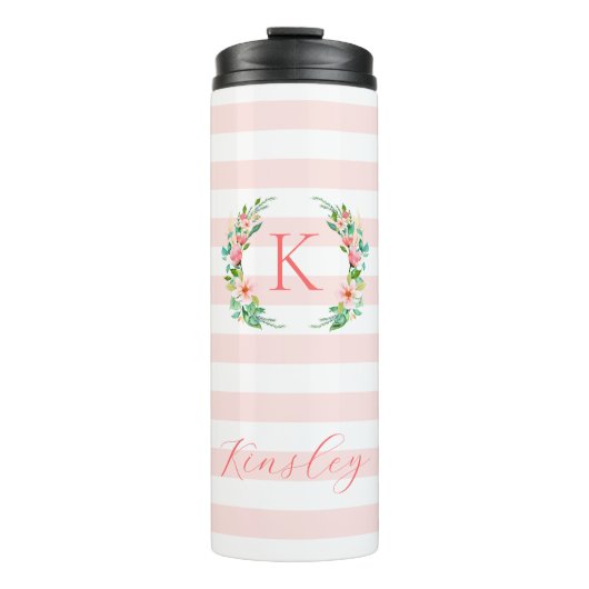 Monogram Paradise Floral en Stripes Thermosbeker (Voorkant)