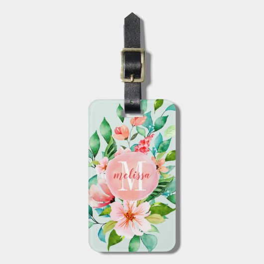 Monogram Paradise Floral Waterverf Bagagelabel (Voorkant verticaal)