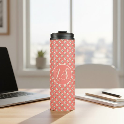 Monogram Parel Accent Koraal Thermosbeker