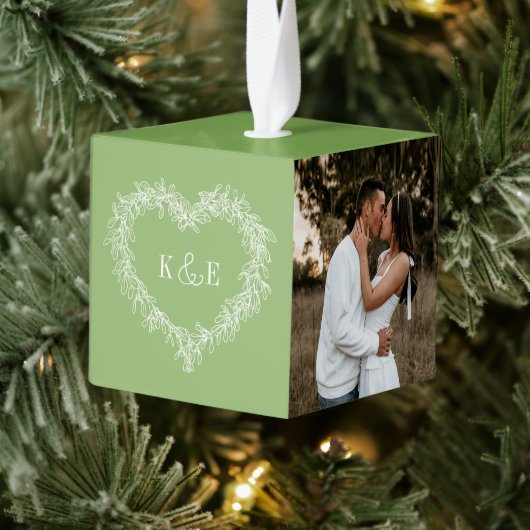 Monogram paren groene mistletoe hartfoto decoratie (Boom)