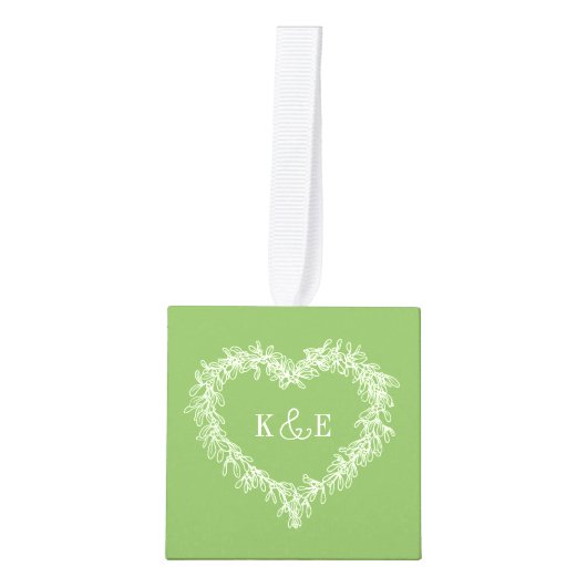 Monogram paren groene mistletoe hartfoto decoratie (Voorkant)