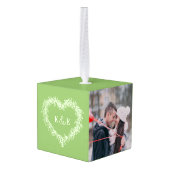 Monogram paren groene mistletoe hartfoto decoratie (Achter hoekig)