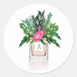 Monogram parfume Fles Protea Flowers Elegant Ronde Sticker