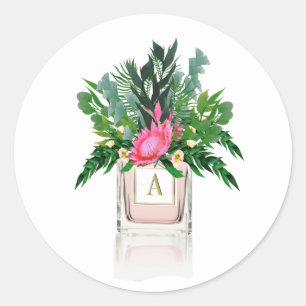 Monogram parfume Fles Protea Flowers Elegant Ronde Sticker