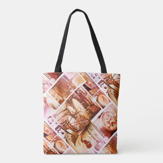 Monogram  Paris Coffee Waterverf Collage Tote Bag (Achterkant)