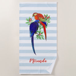 Monogram Parrots Blue Red Flowers Beach Towel Strandlaken