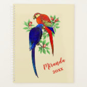Monogram Parrots Blue Red Flowers beige Planner (Voorkant)