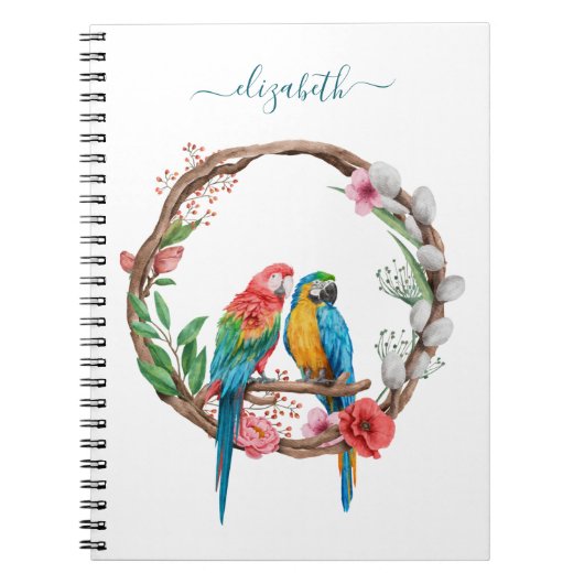 Monogram Parrots Macaw Birds Colorful Floral Notitieboek (Voorkant)