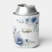 Monogram Party Dusty Blue Waterverf Flower Silver Blikjeskoeler (Blikje Voorkant)