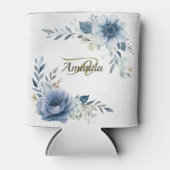 Monogram Party Dusty Blue Waterverf Flower Silver Blikjeskoeler (Voorkant)