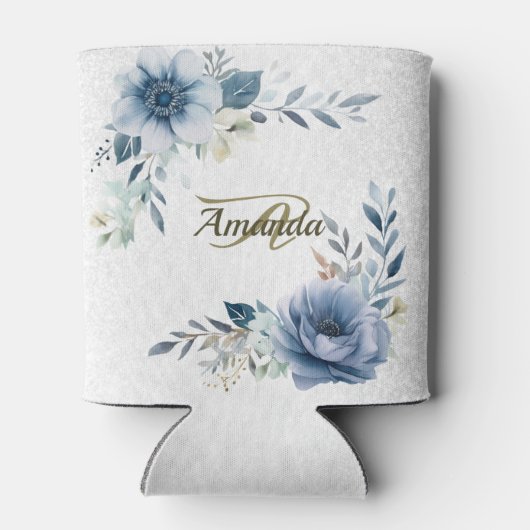 Monogram Party Dusty Blue Waterverf Flower Silver Blikjeskoeler (Achterkant)