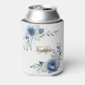 Monogram Party Dusty Blue Waterverf Flower Silver Blikjeskoeler (Blikje Achterkant)