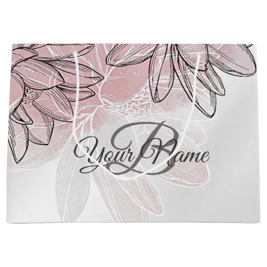 Monogram Party roze White Flower Silver Groot Cadeauzakje (Voorkant)
