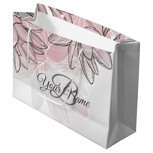 Monogram Party roze White Flower Silver Groot Cadeauzakje (Voorkant Gekanteld)