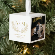 Monogram Pas getrouwd eerste Kerst 3 foto ornament