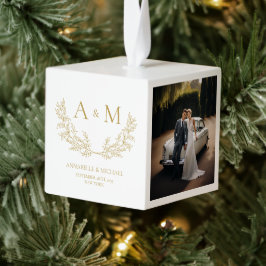 Monogram Pas getrouwd eerste Kerst 3 foto ornament