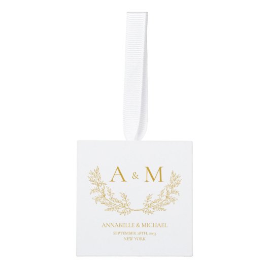 Monogram Pas getrouwd eerste Kerst 3 foto ornament (Voorkant)