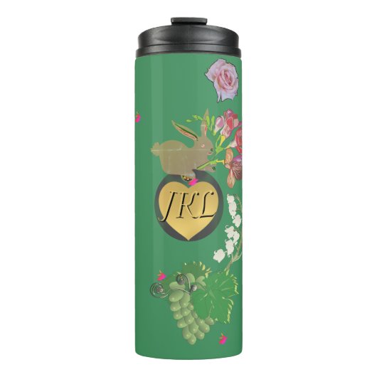 Monogram Pasen Bunny Green Fruit en Bloemen Therm Thermosbeker (Voorkant)