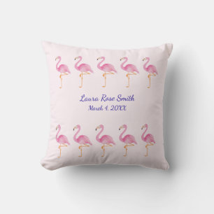 Monogram pasgeboren meisje flamingo's kussen