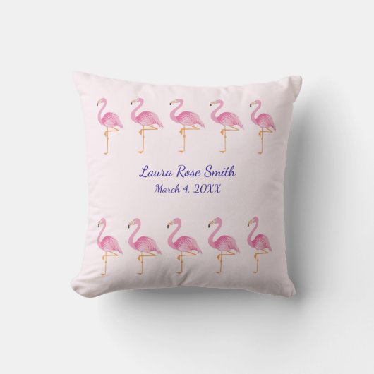 Monogram pasgeboren meisje flamingo's kussen (Voorkant)