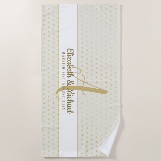 Monogram Passen getrouwd Weddenschap Goud Elegant  Strandlaken (Voorkant)