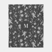 Monogram Passion Flowers Dark Gray Fleece Deken (Voorkant)