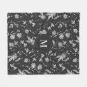 Monogram Passion Flowers Dark Gray Fleece Deken (Voorkant (Horizontaal))