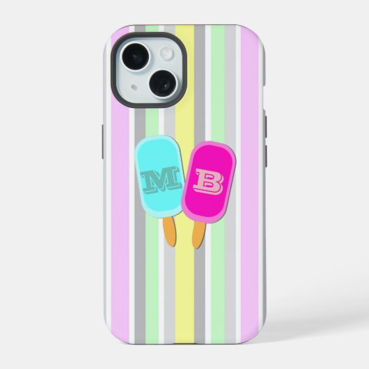 Monogram pastbanden en popsicles iPhone 15 case (Achterkant)