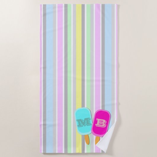 Monogram pastbanden en popsicles strandlaken (Voorkant)