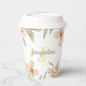 Monogram pastel baby roze sky baby bloemontwerp papieren bekers (Links)