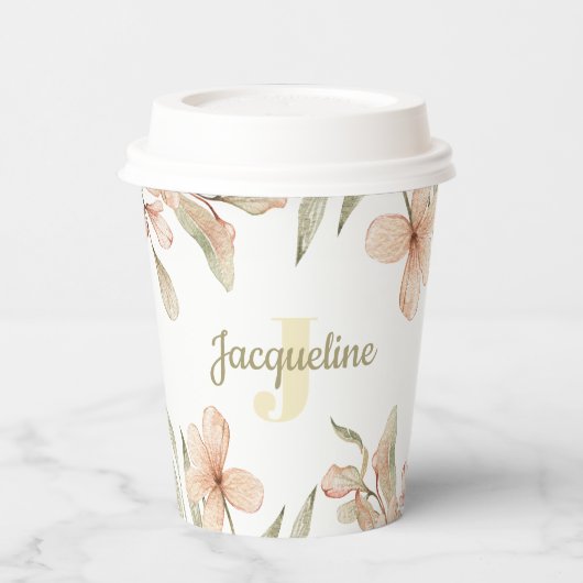 Monogram pastel baby roze sky baby bloemontwerp papieren bekers (Links)