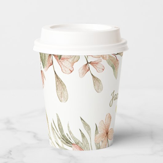 Monogram pastel baby roze sky baby bloemontwerp papieren bekers (Voorkant)