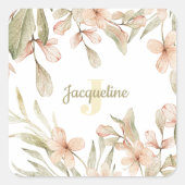 Monogram pastel baby roze sky baby bloemontwerp vierkante sticker (Voorkant)