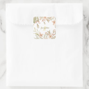 Monogram pastel babyroze lucht baby bloem ontwerp vierkante sticker