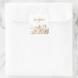 Monogram pastel babyroze lucht baby bloem ontwerp vierkante sticker