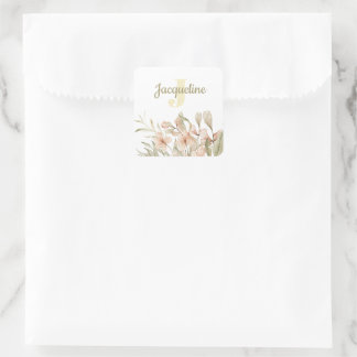 Monogram pastel babyroze lucht baby bloem ontwerp vierkante sticker