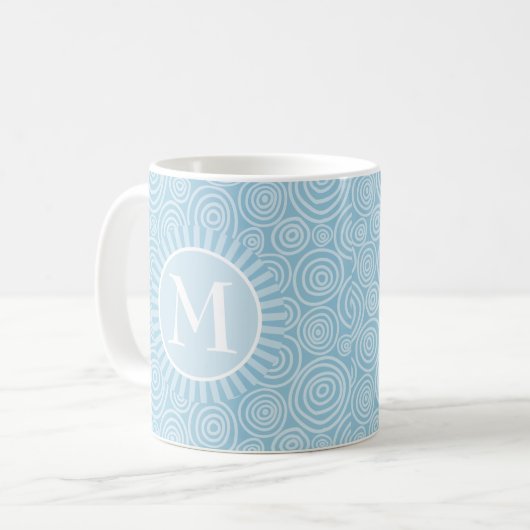 Monogram Pastel Blue Spirals - Gepersonaliseerd Koffiemok (Voorkant links)