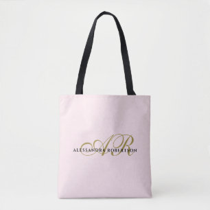 Monogram pastel blush roze goud zwart elegante chi tote bag
