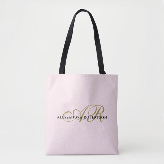 Monogram pastel blush roze goud zwart elegante chi tote bag (Voorkant)