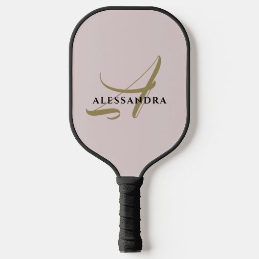 Monogram pastel blush roze goud zwart minimalist pickleball paddle (Voorkant)