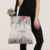 Monogram Pastel Boho Neutral Floral Initiaal Tote Bag (Dichtbij)
