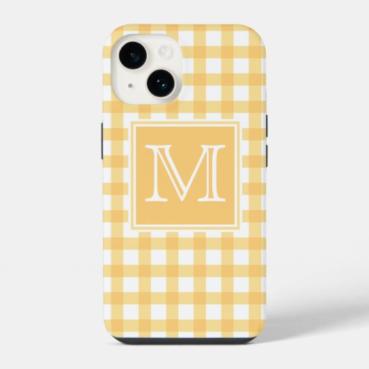Monogram | Pastel Geel Gingham Plaid Tartan Schatt iPhone Hoesje (Achterkant)