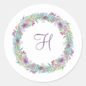 Monogram Pastel Kleuren Bloemenkrans Ronde Sticker (Voorkant)