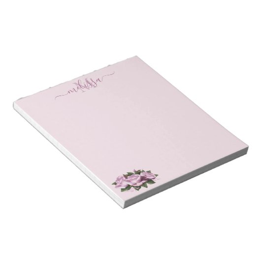 Monogram Pastel Lavender Roos Bloem Notitieblok (Schuin)