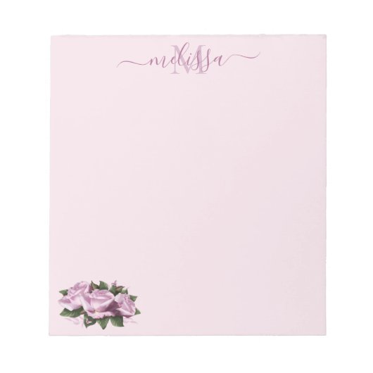 Monogram Pastel Lavender Roos Bloem Notitieblok (Voorkant)