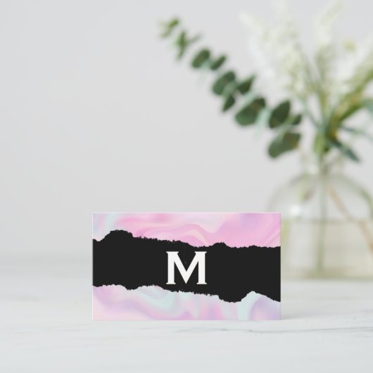 Monogram | Pastel Liquid Background | Torn-effect Visitekaartje (Staand voorkant)