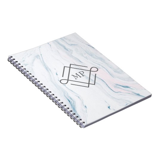 Monogram pastel marmeren steen notitieboek (Rechterzijde)